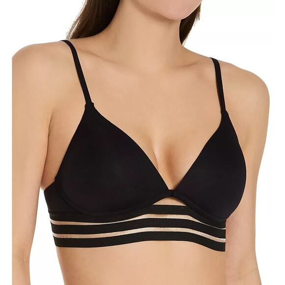 Vince Camuto Coast Line Mesh Banded Bikini Top Size XS Black New V70671 - Picture 1 of 5